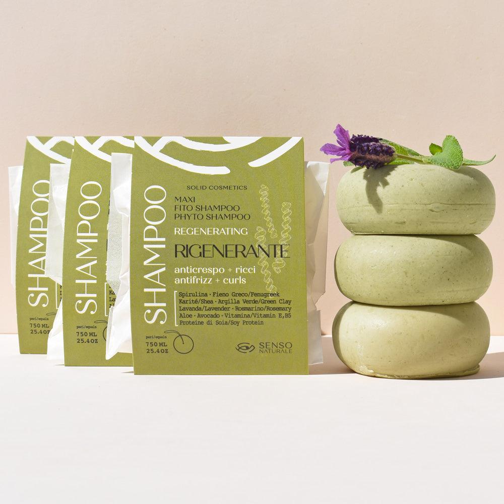 3 x Shampoo Solido RIGENERANTE MAXI - Pacchetto ANTICRESPO Capelli [ Trattamento 6 mesi ]