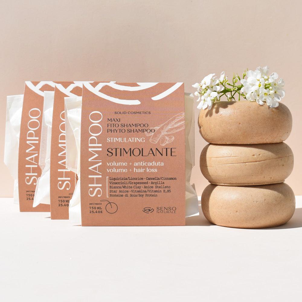 3 x Shampoo Solido STIMOLANTE MAXI - Pacchetto ANTICADUTA Capelli [ Trattamento 6 Mesi ]