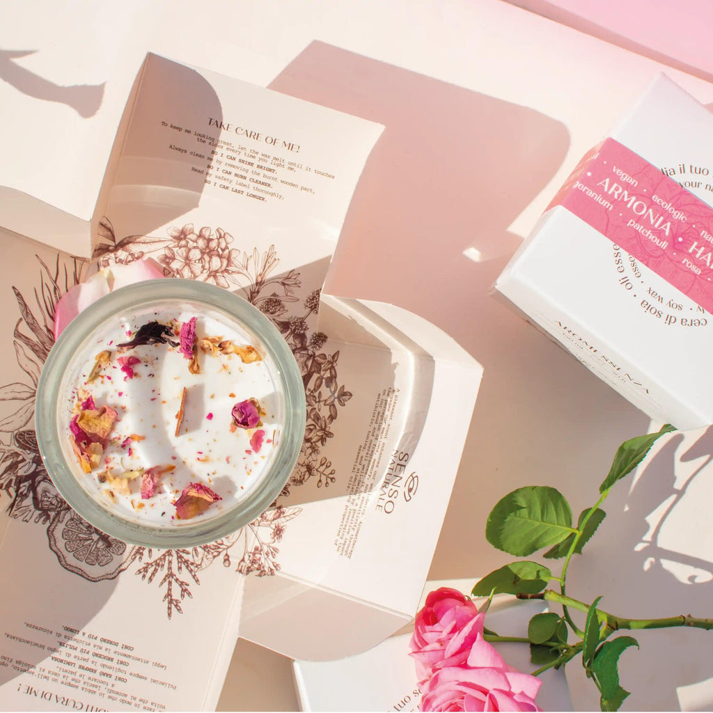 Candela Di Soia Profumo Rosa Damascena Bio