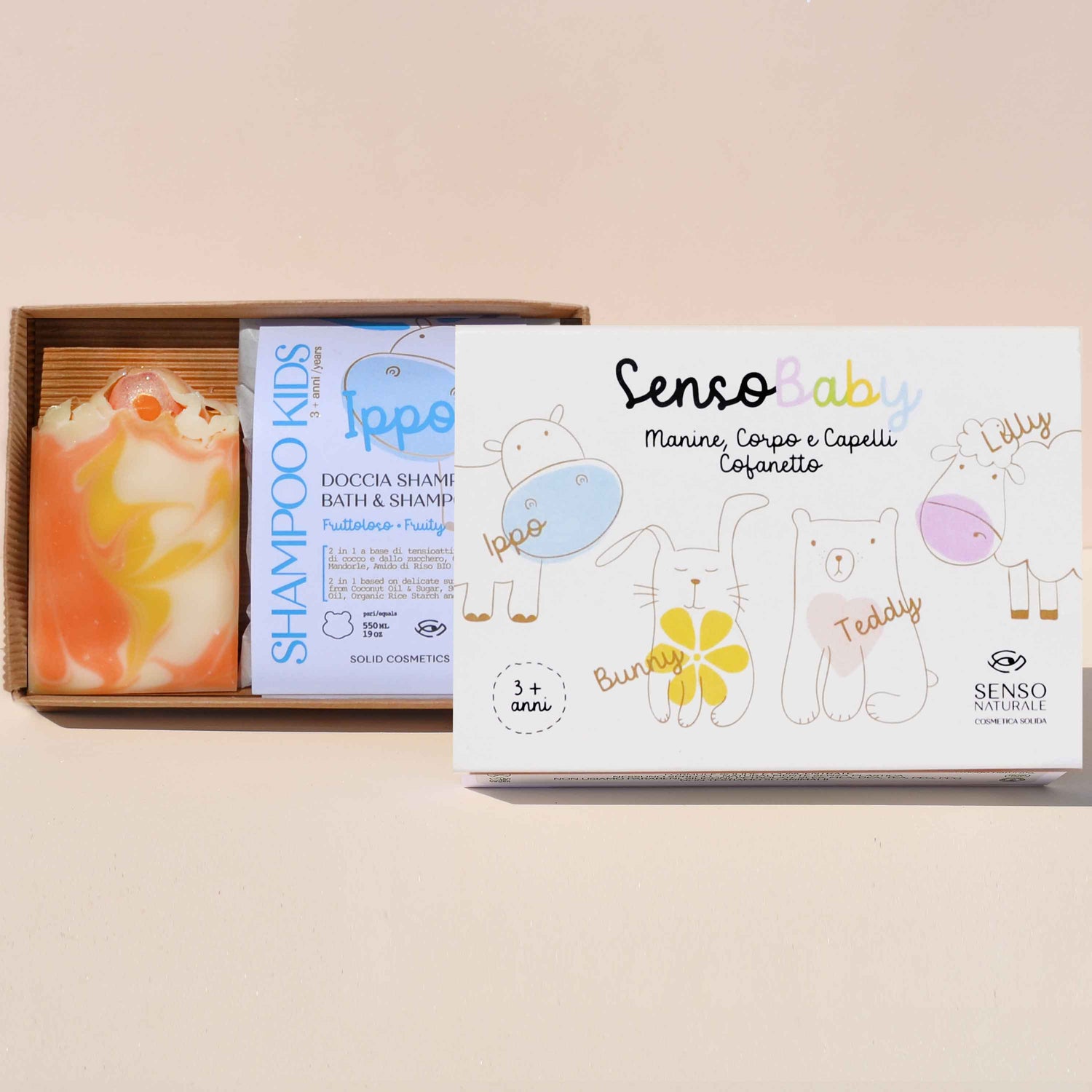 Set de regalo infantil SENSOBABY IPPO: champú, gel de ducha y jabón de naranja