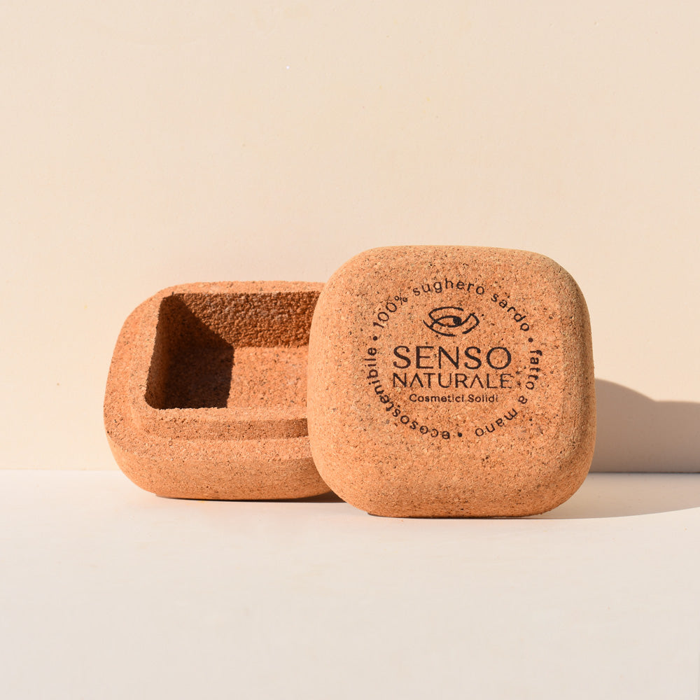 SQUARE Sardinian cork container holds for SHOWER GEL and solid BODY OIL