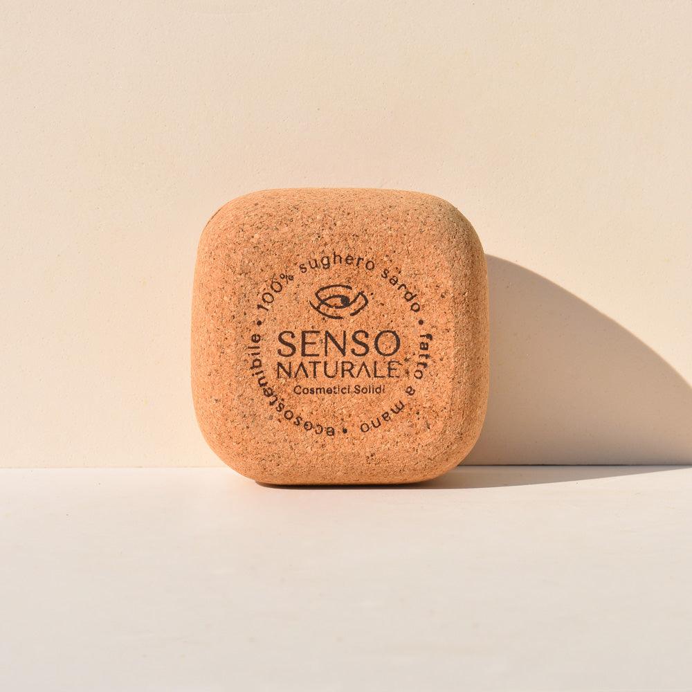 SQUARE Sardinian cork container holds for SHOWER GEL and solid BODY OIL