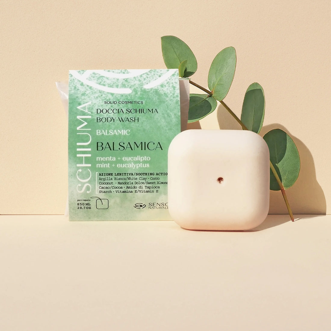 Fito Schiuma Solida Argillosa Balsamica – Doccia Schiuma Solida con Argilla Bianca, Amido di Tapioca, Burro di Cacao, Oli Essenziali di Eucalipto e Menta – Detergente Tonificante, Lenitivo, Ideale anche per Rasatura