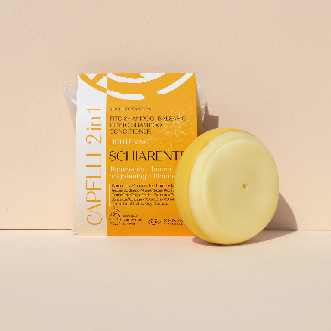 Fito Shampoo e Balsamo Solido Illuminante Schiarente Naturale 2-in-1 per Capelli Luminosi, Dorati e Setosi - Trattamento Vegano e Zero Waste per Tutti i Tipi di Capelli