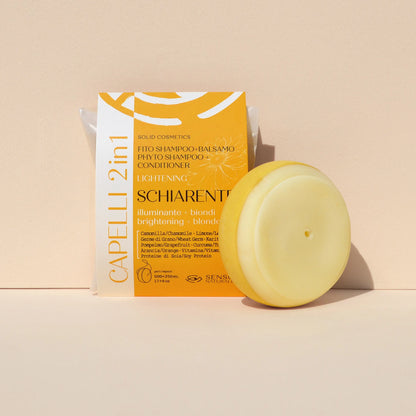 Fito Shampoo e Balsamo Solido Illuminante Schiarente Naturale 2-in-1 per Capelli Luminosi, Dorati e Setosi - Trattamento Vegano e Zero Waste per Tutti i Tipi di Capelli
