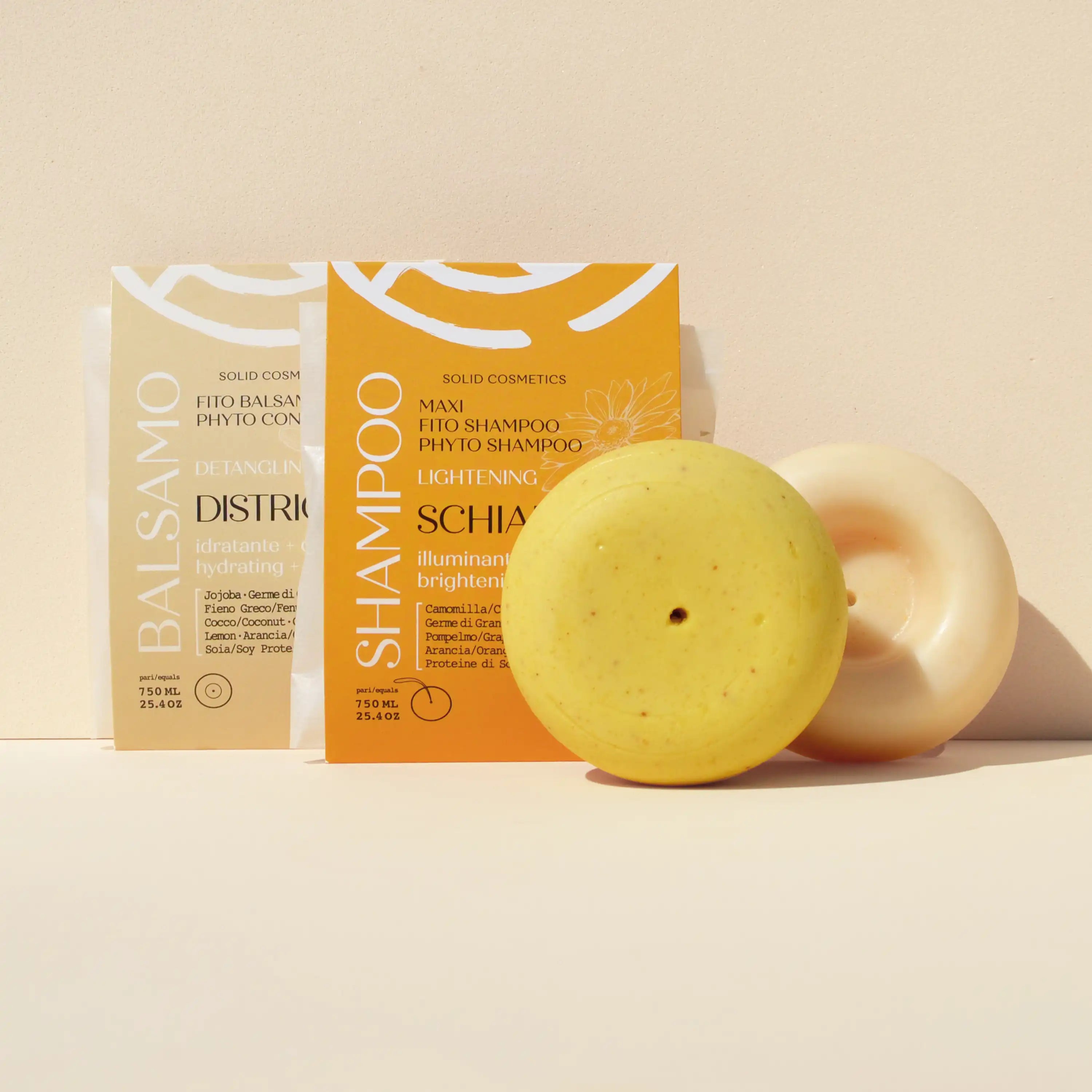 Kit capelli luminosi con shampoo illuminante schiarente e balsamo solido naturale Senso Naturale