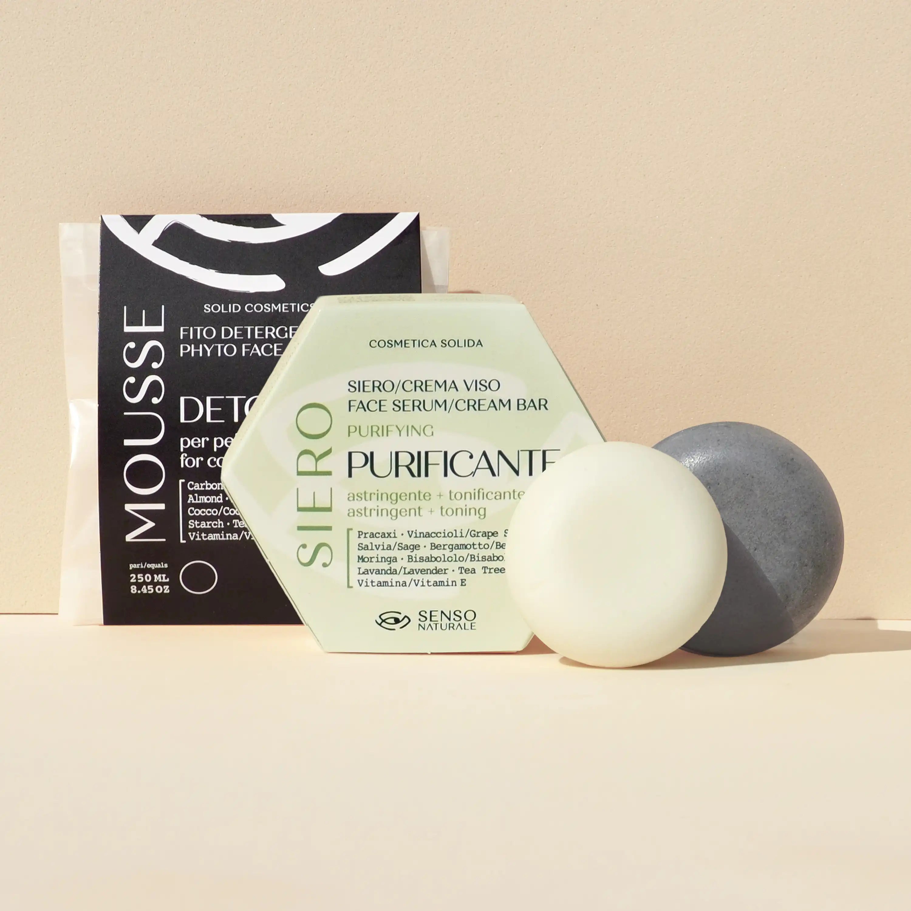 Kit viso detox purificante con mousse detergente e siero crema naturale Senso Naturale