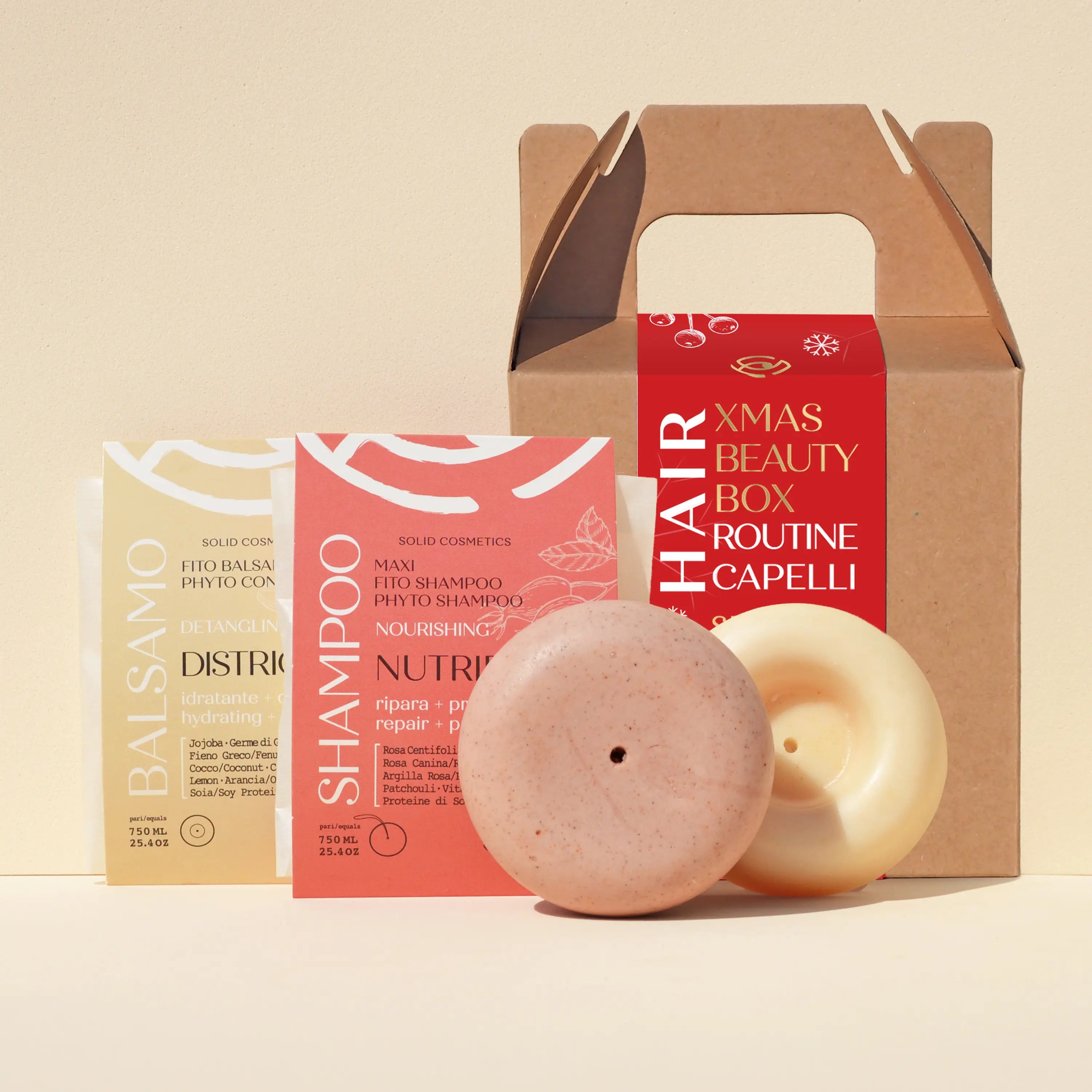 Kit capelli nutriente natalizio Senso Naturale – Xmas Box con shampoo e balsamo solidi nutrienti e idratanti, ideale per capelli secchi o danneggiati, confezione regalo ecologica.