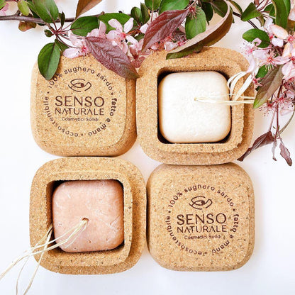 SQUARE Sardinian cork container holds for SHOWER GEL and solid BODY OIL