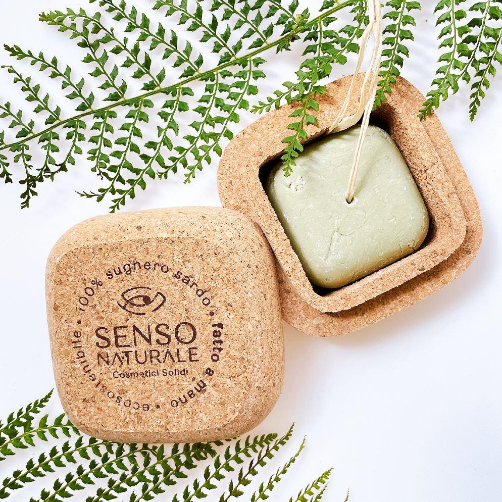 SQUARE Sardinian cork container holds for SHOWER GEL and solid BODY OIL