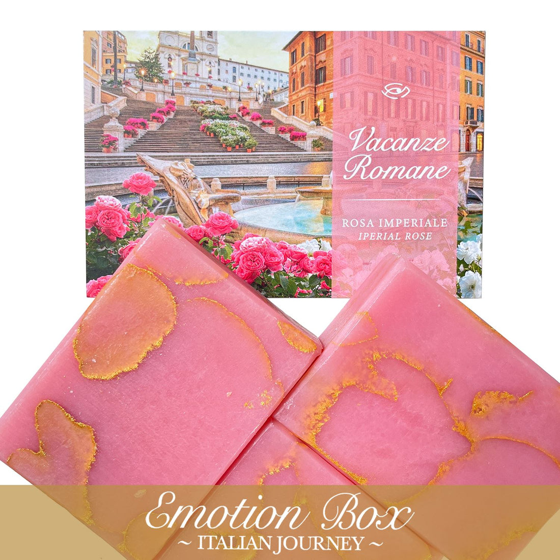 Emotion Box - VACACIONES ROMANAS (Rosa Imperial) 2 JABONES